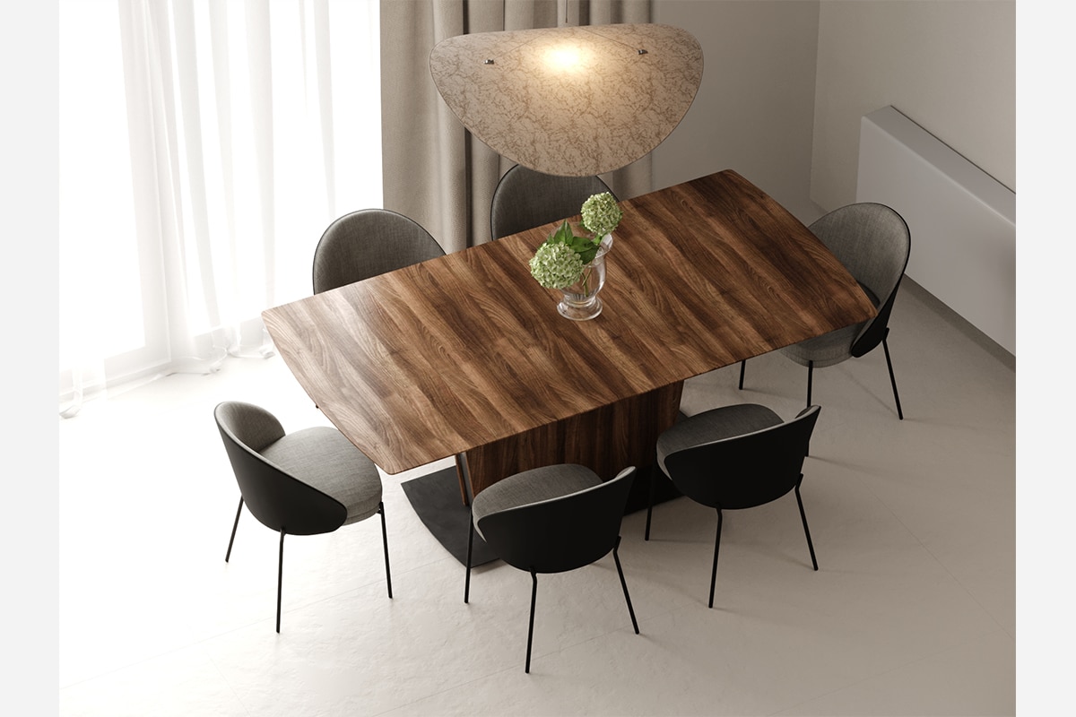 Wooden table in the dining area