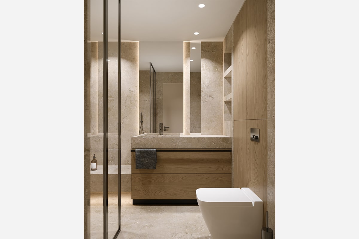 Bathroom design with shower and backlight