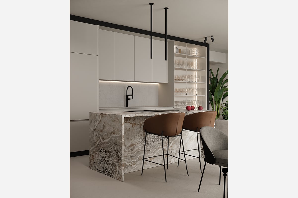 Interior design light beige kitchen minimalism