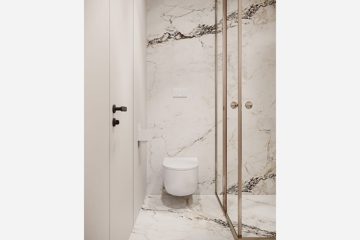 Beige bathroom with marble interior