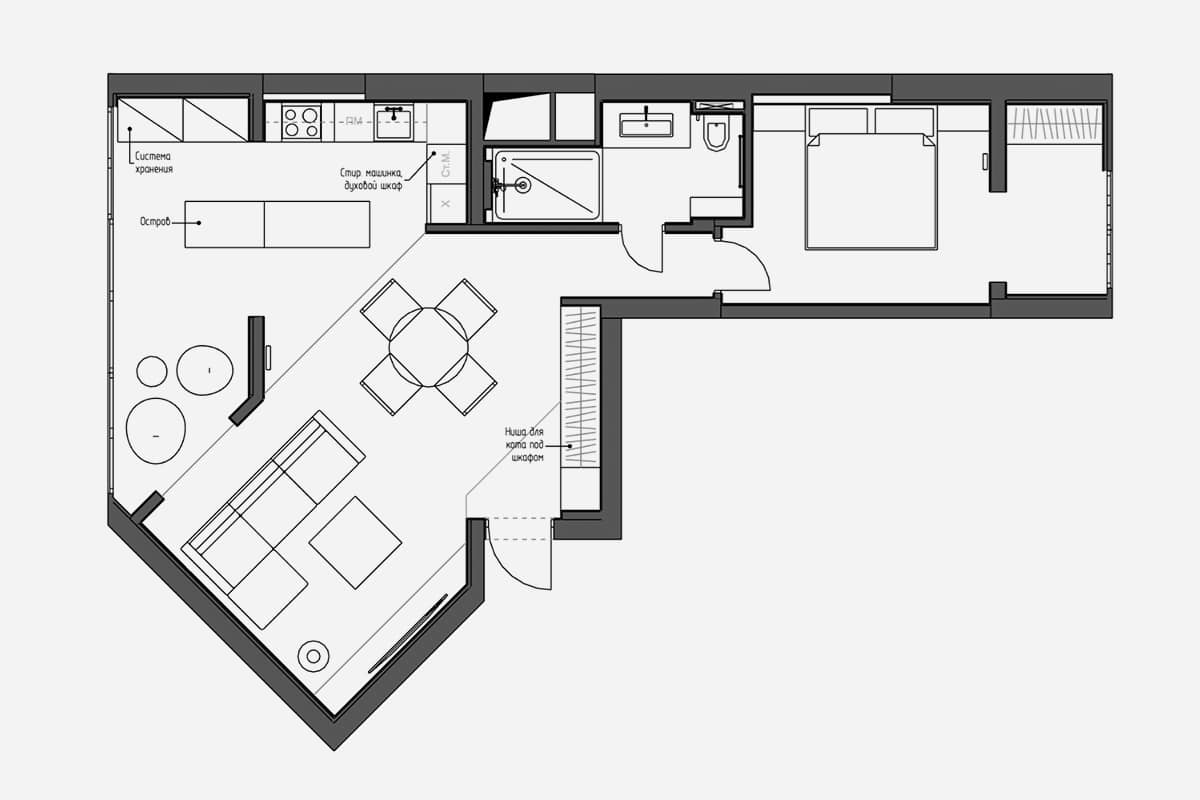 Apartment layout 45 degree